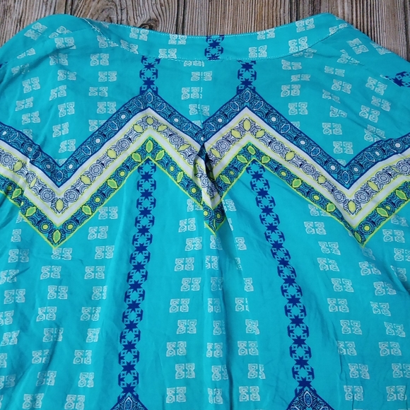 Tribal Boho Aztec Bohemian Print Pattern Flowy V Neck Blouse Top - Picture 10 of 13